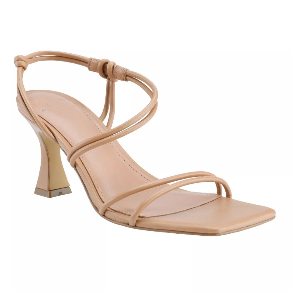 Marc Fisher Davia Leather Square Toe Heels Women's 8.5 Tan Strappy Summer Casual